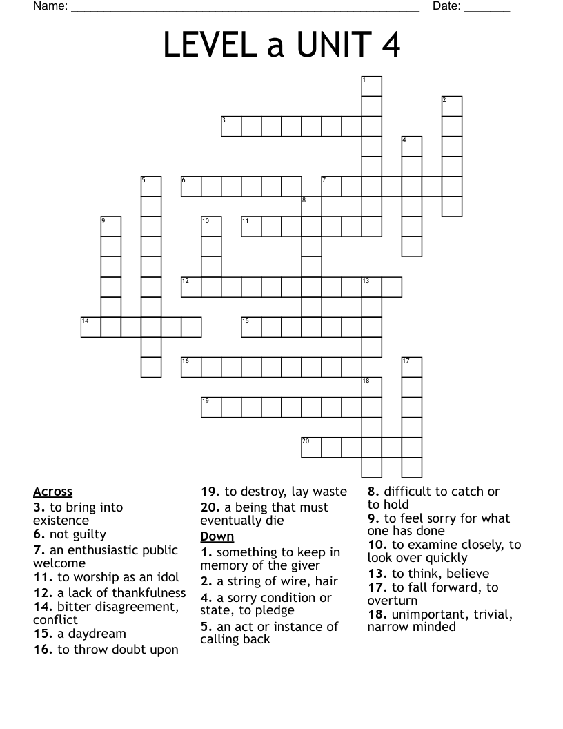 LEVEL a UNIT 4 Crossword