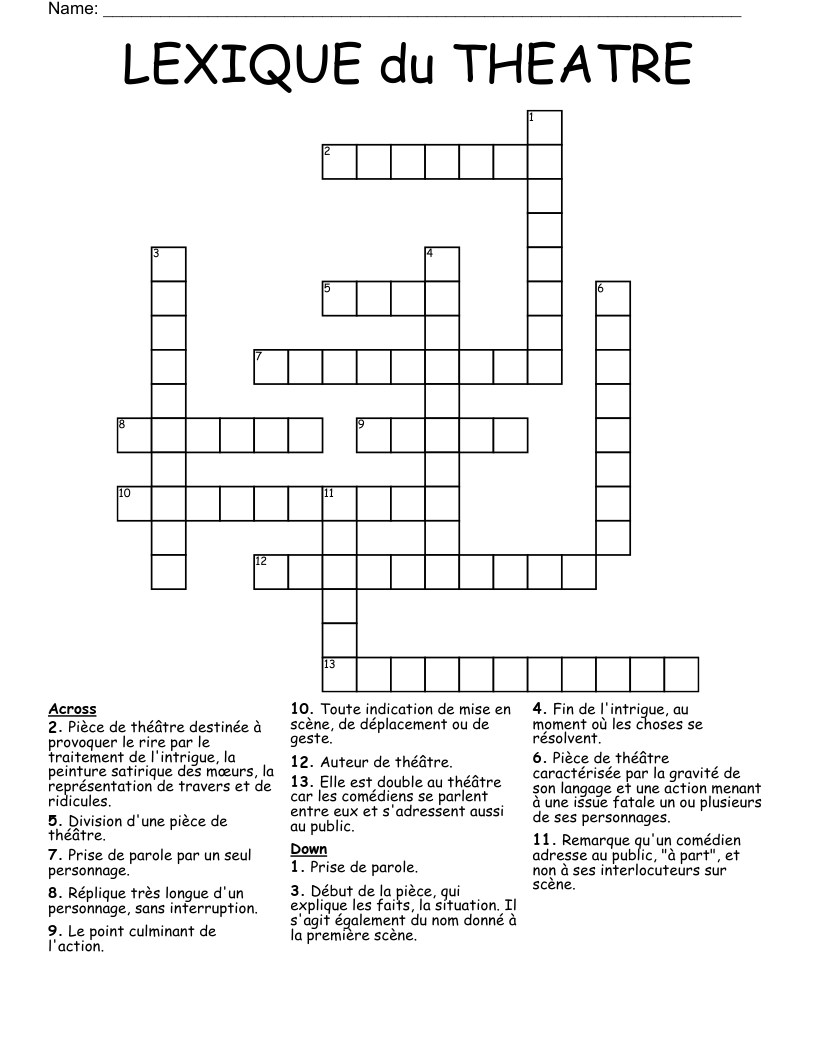 LEXIQUE du THEATRE Crossword