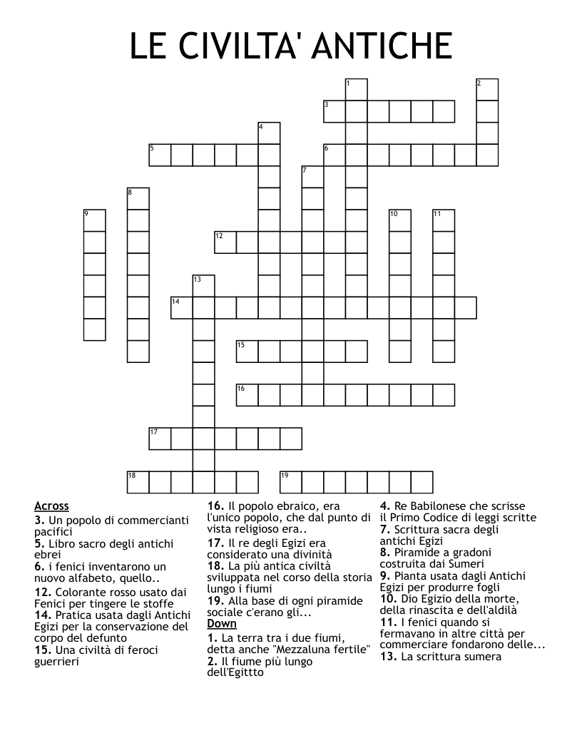LE CIVILTA' ANTICHE Crossword