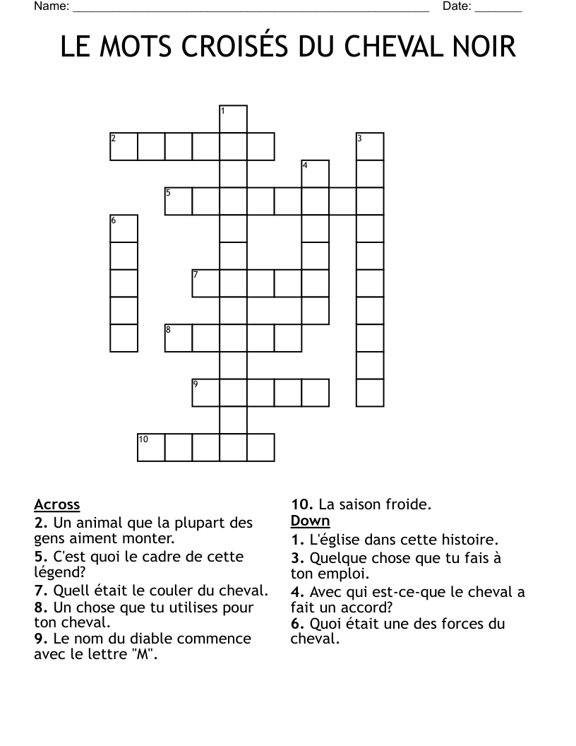 LE MOTS CROISÉS DU CHEVAL NOIR Crossword