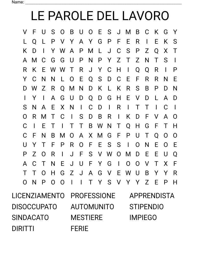 LE PAROLE DEL LAVORO Word Search