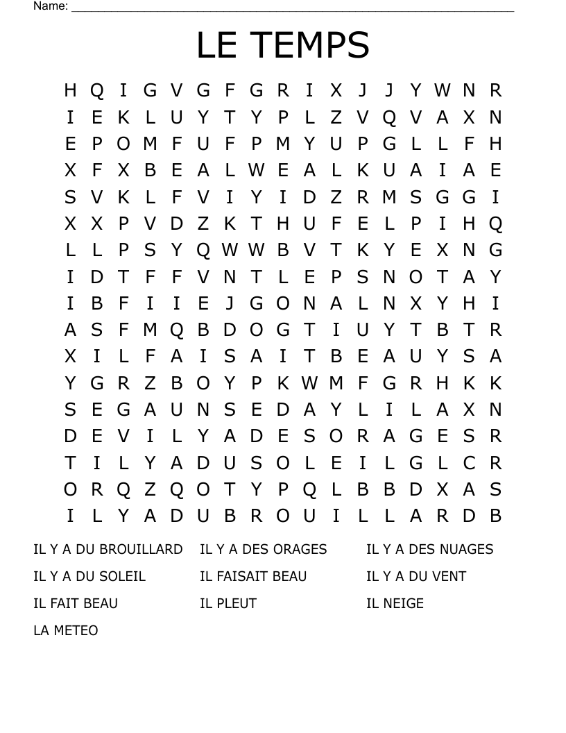 LE TEMPS Word Search