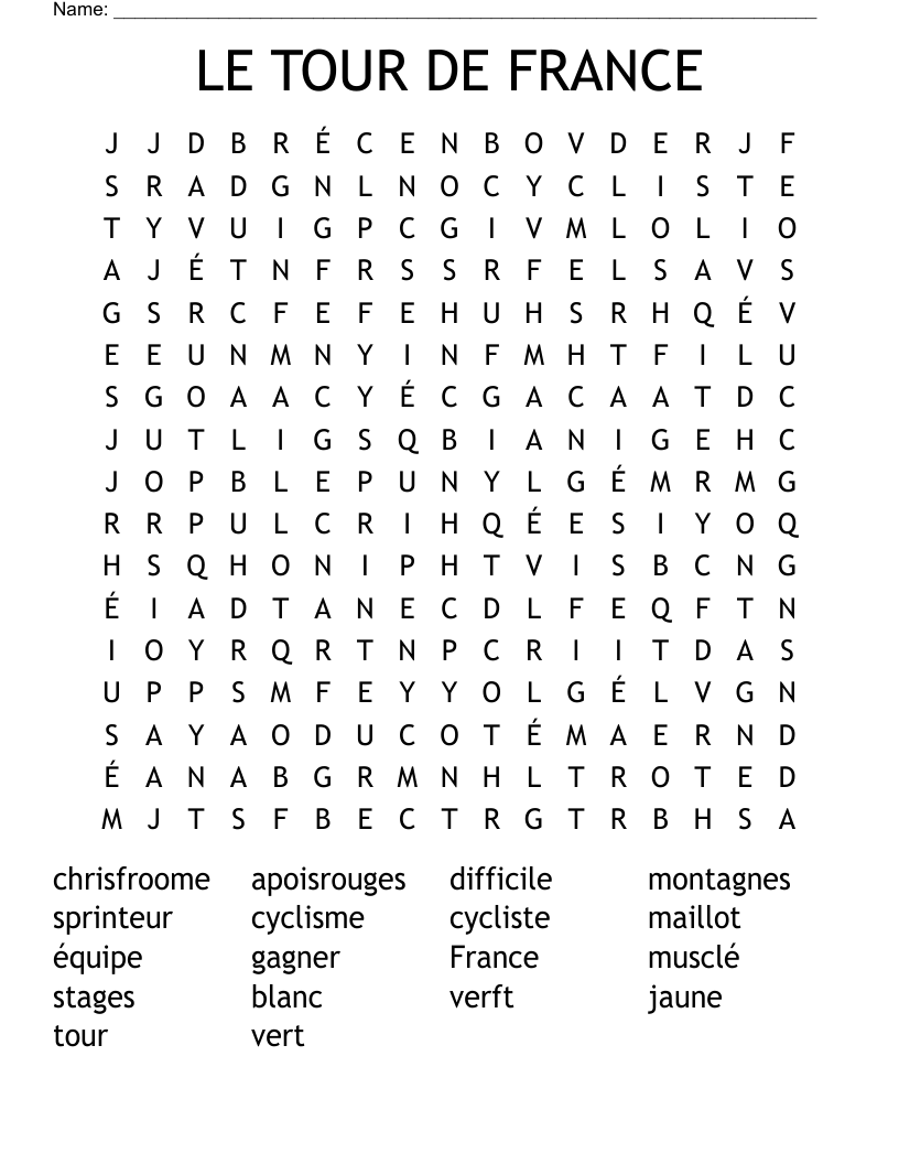 LE TOUR DE FRANCE Word Search