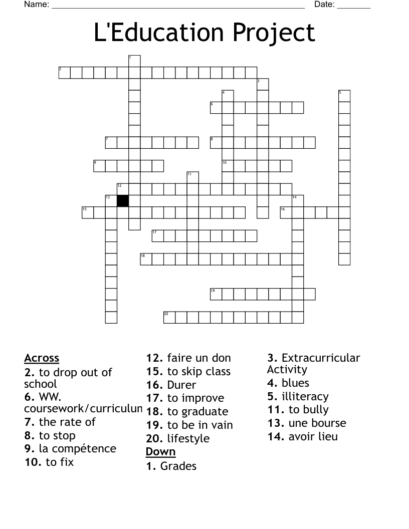 L'Education Project Crossword