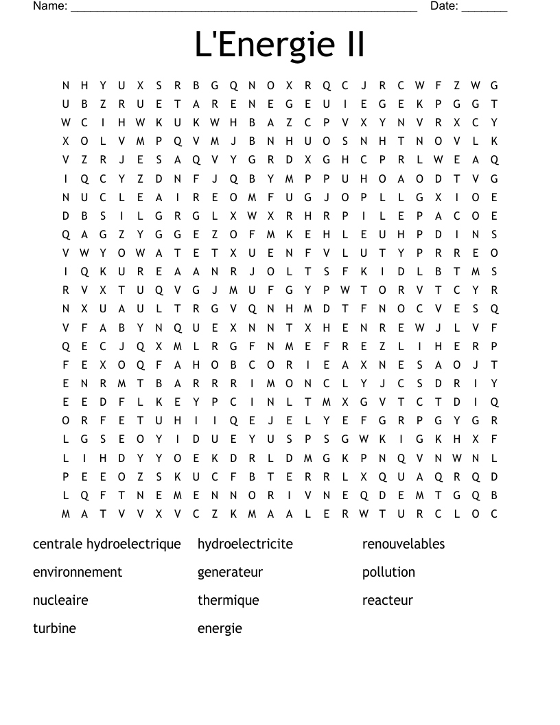 L'Energie II Word Search