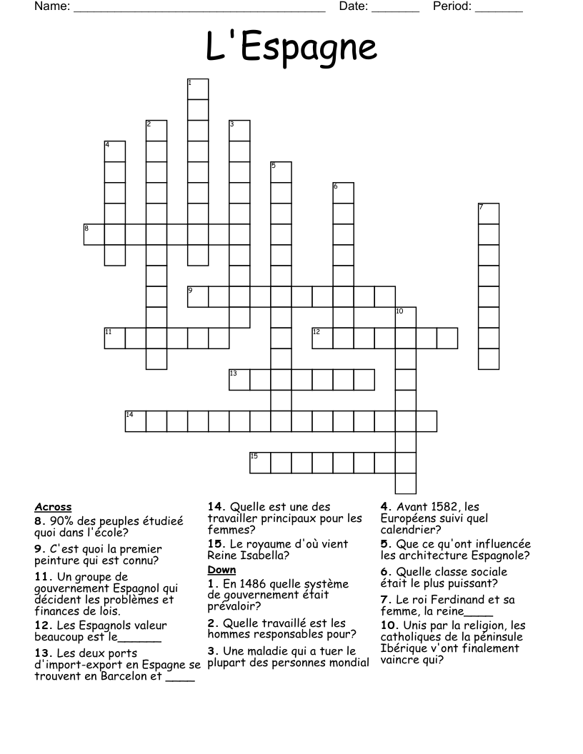 L'Espagne Crossword