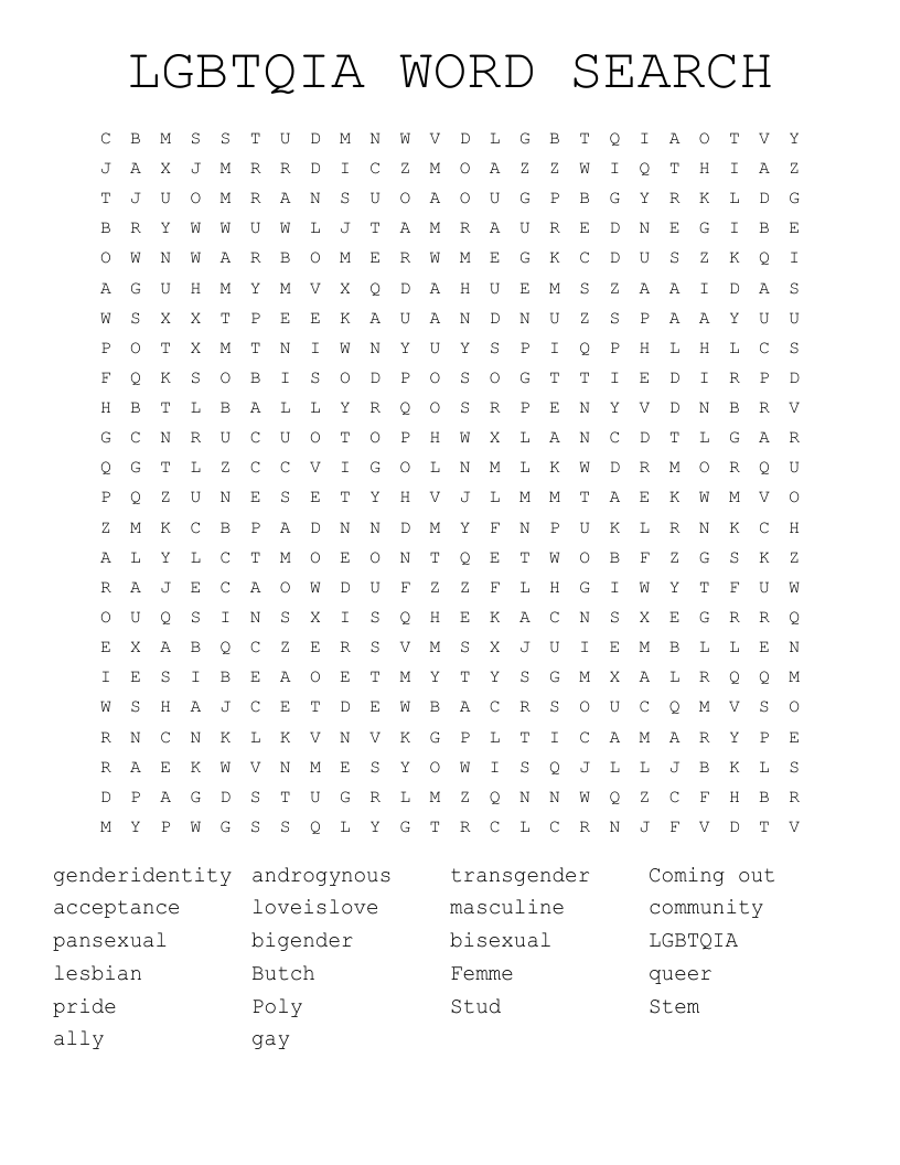 LGBTQIA WORD SEARCH 