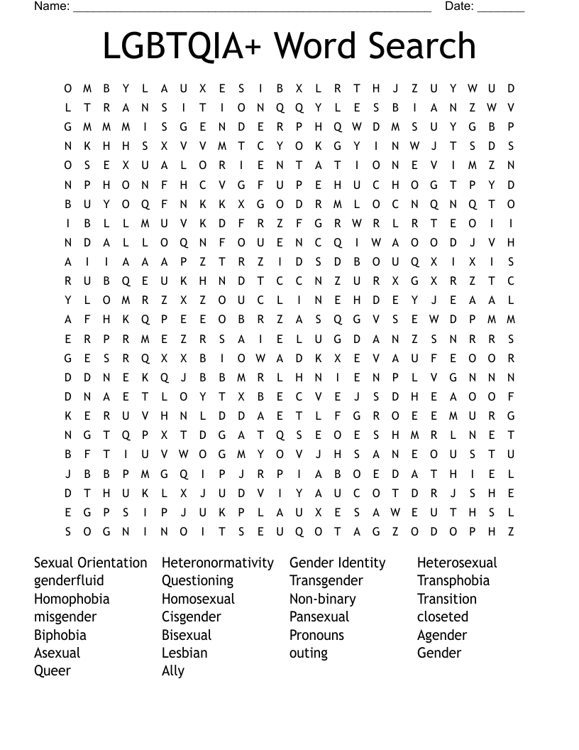 LGBTQIA+ Word Search