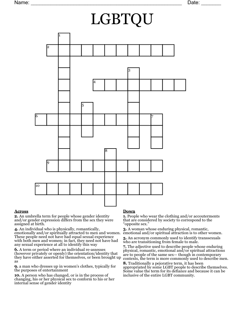 LGBTQU Crossword