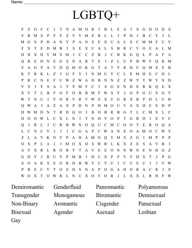 LGBTQ+ Word Search
