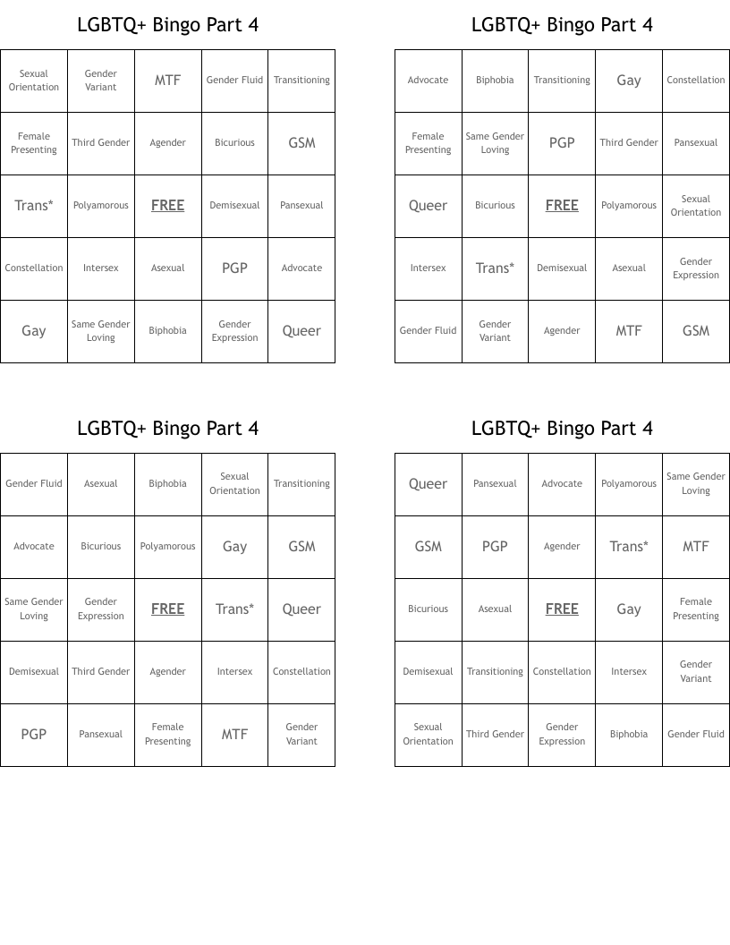 LGBTQ+ Bingo Part 4