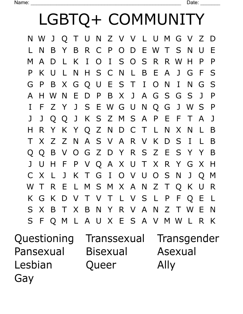 LGBTQ+ COMMUNITY Word Search