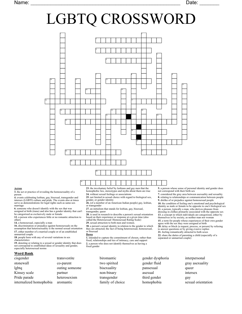 LGBTQ CROSSWORD