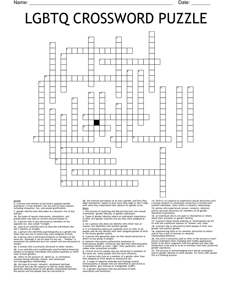 LGBTQ CROSSWORD PUZZLE