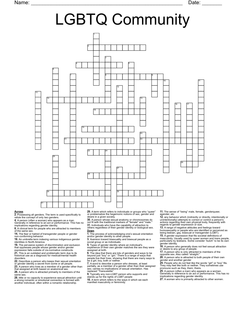LGBTQ Community Crossword