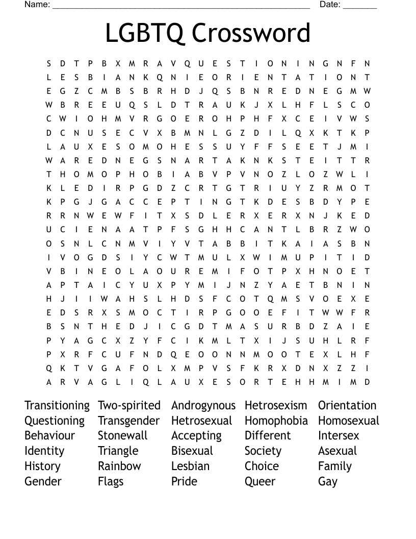 LGBTQ Crossword Word Search