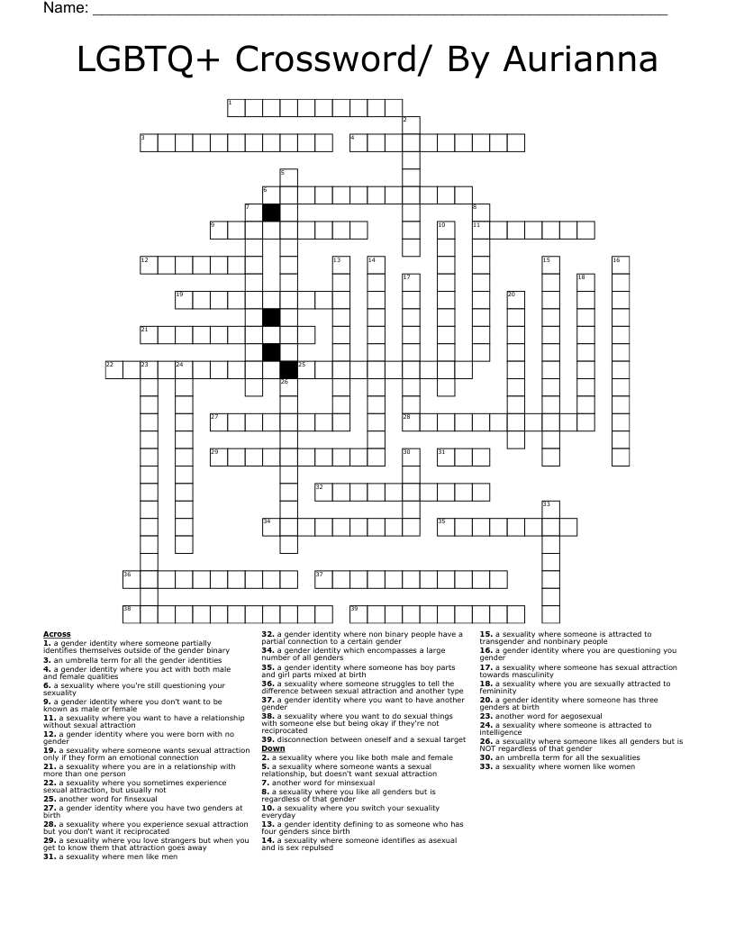LGBTQ+ Crossword/ By Aurianna