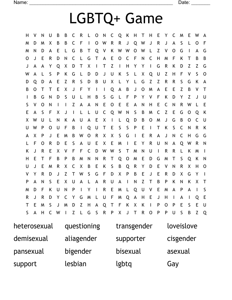 LGBTQ+ Game Word Search