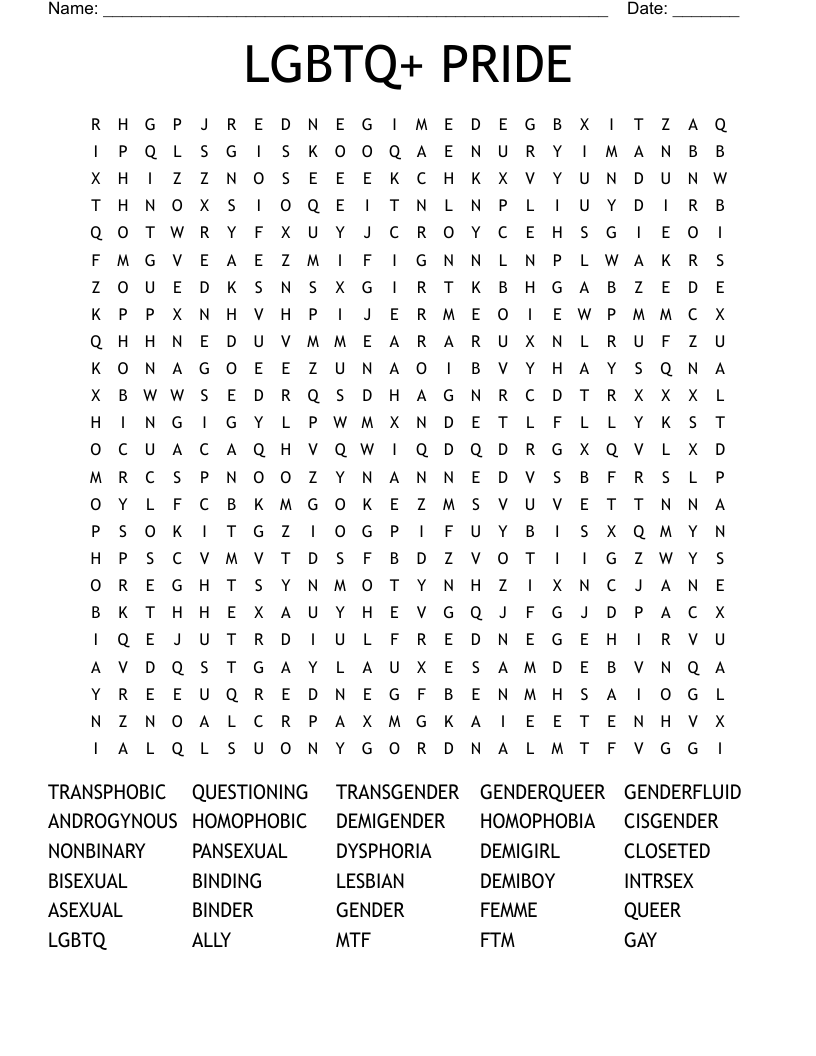 LGBTQ+ PRIDE Word Search