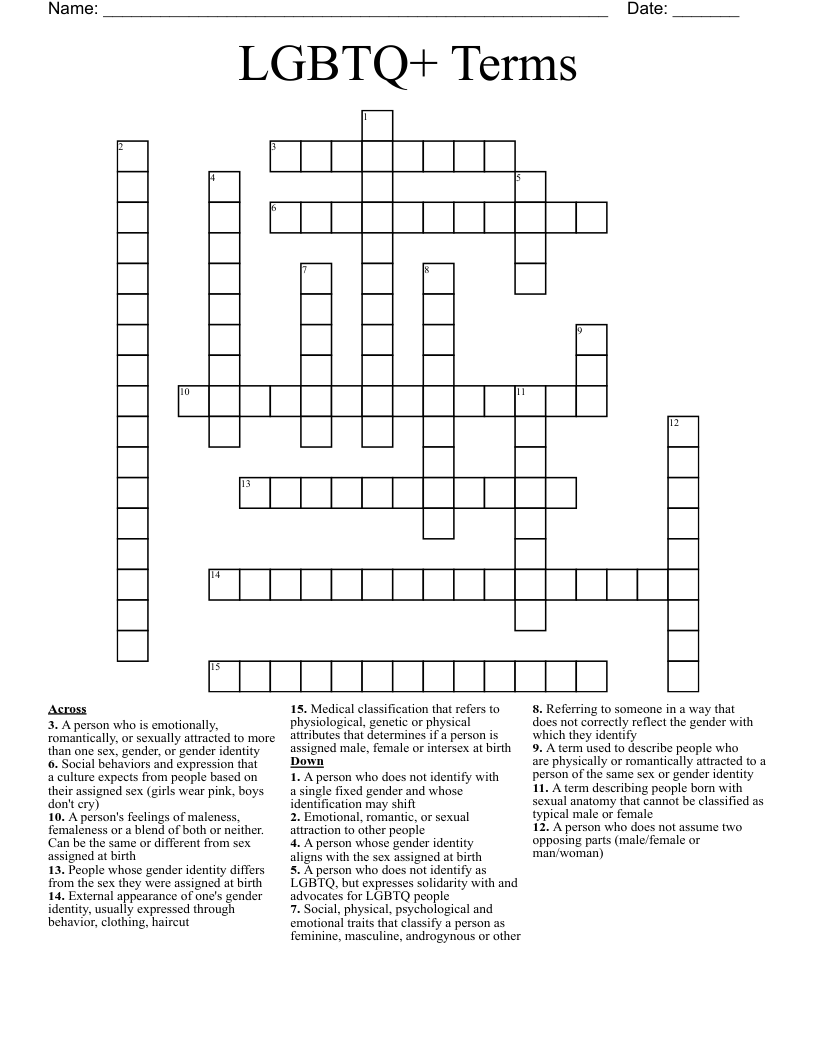 LGBTQ+ Terms Crossword