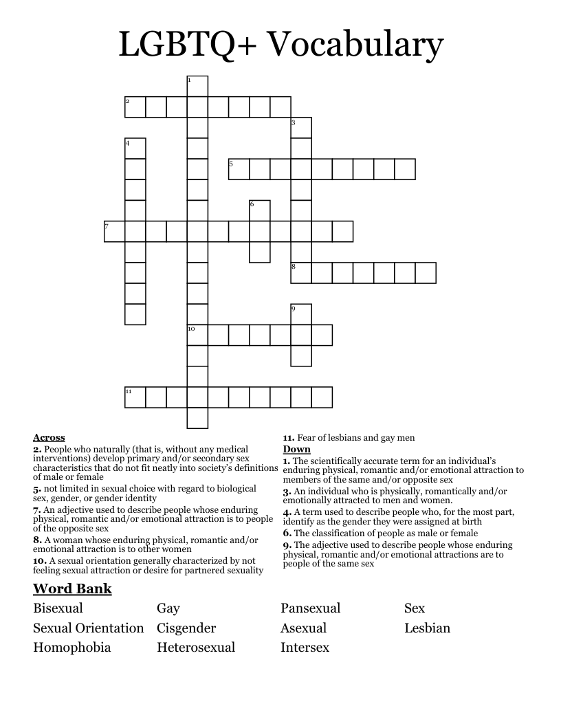 LGBTQ+ Vocabulary Crossword