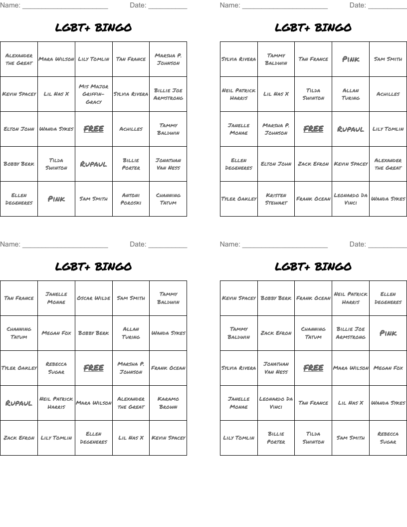 LGBT+ BINGO