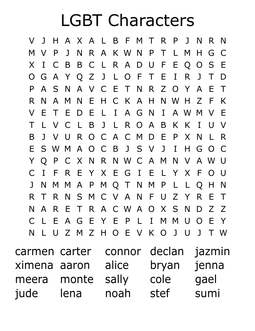 LGBT Characters Word Search