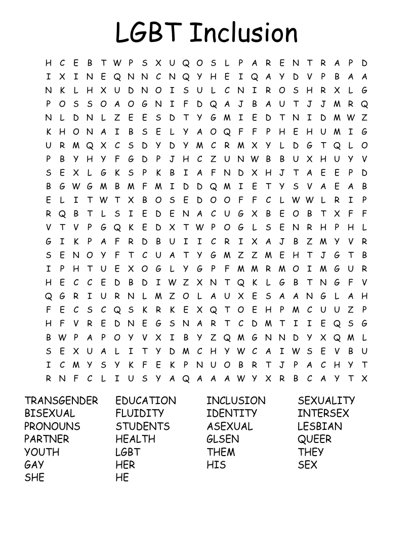 LGBT Inclusion  Word Search