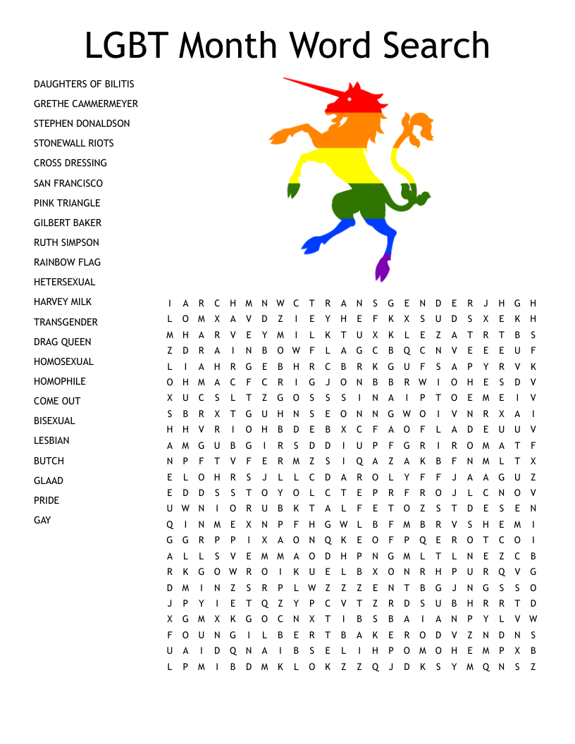 LGBT Month Word Search
