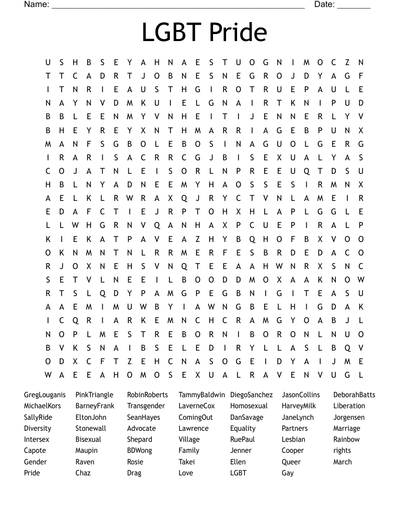 LGBT Pride Word Search