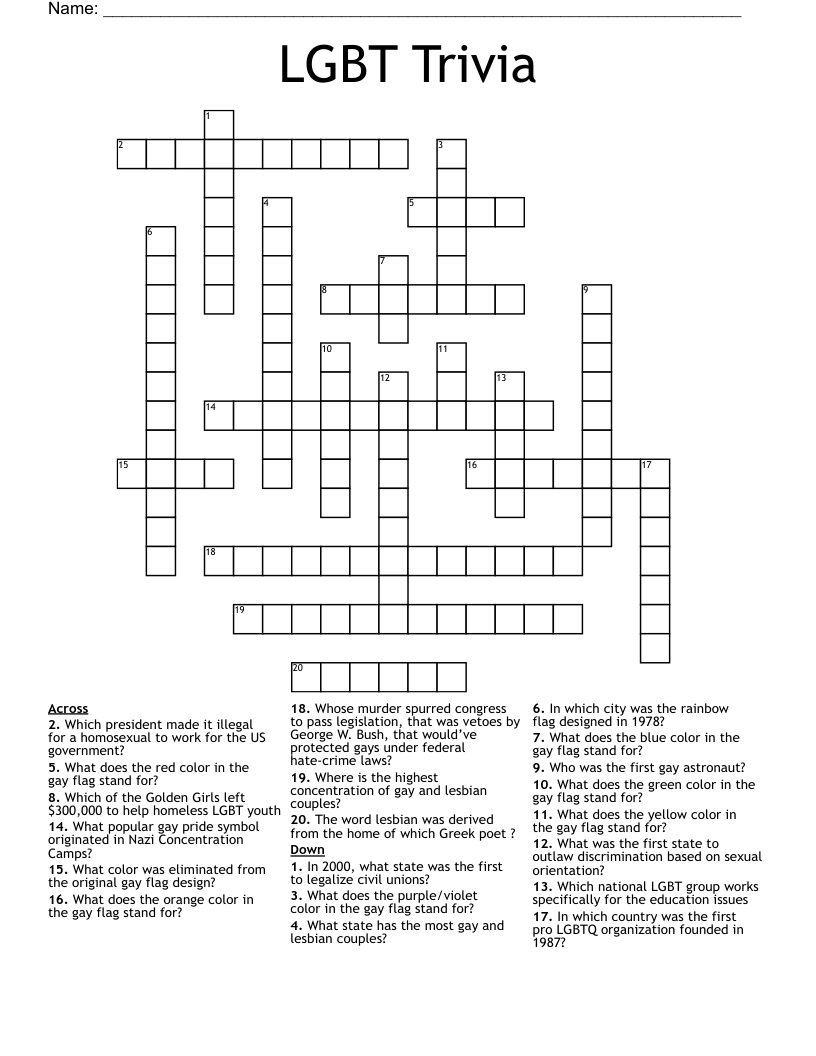 LGBT Trivia Crossword