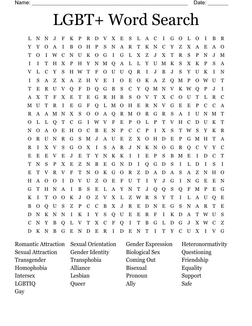 LGBT+ Word Search