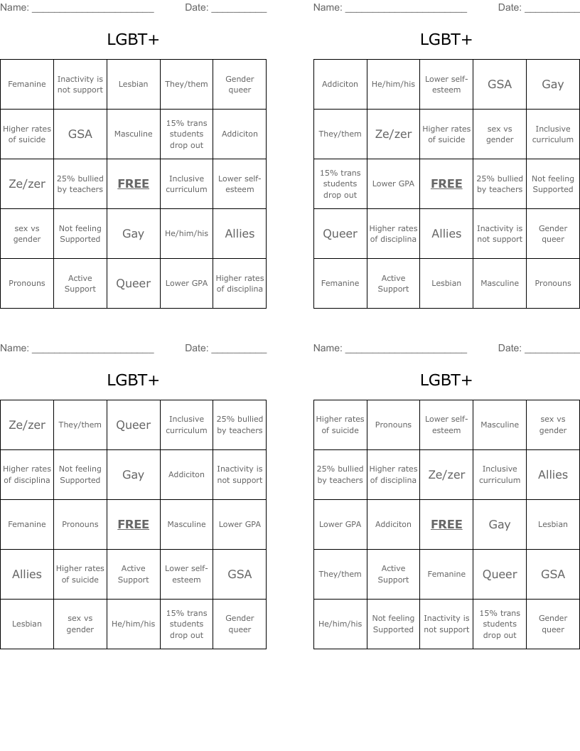 LGBT+  Bingo Cards