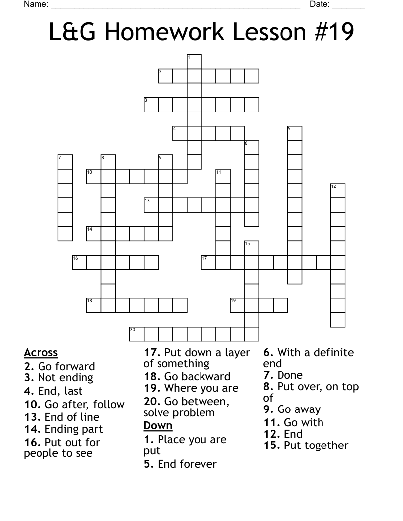L&G Homework Lesson #19 Crossword
