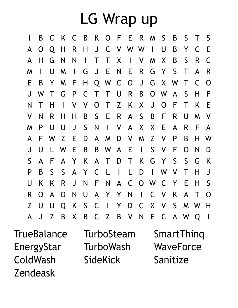 LG Wrap up Word Search