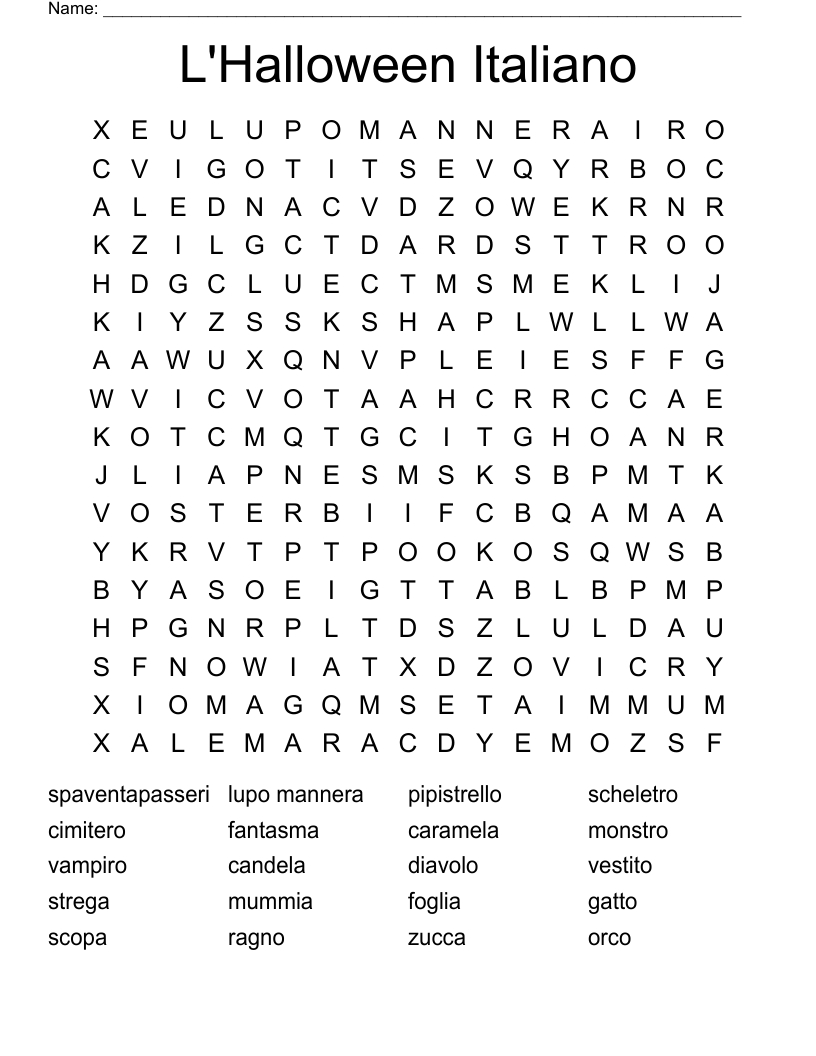 L'Halloween Italiano Word Search
