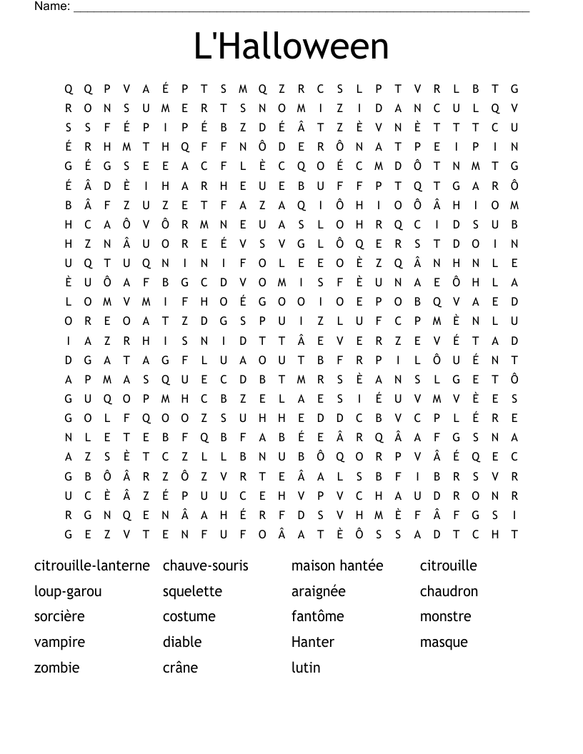L'Halloween  Word Search