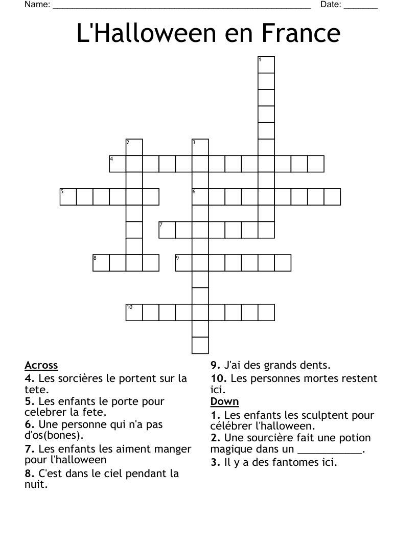 L'Halloween en France Crossword