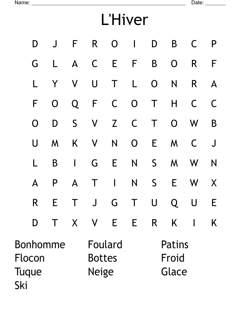 L'Hiver Word Search