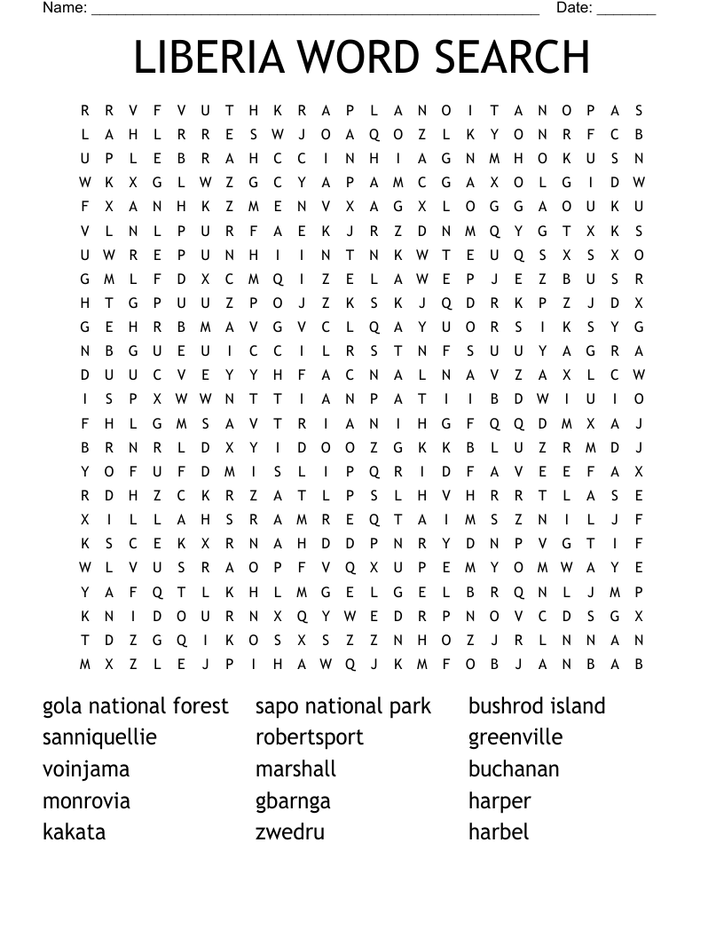 LIBERIA WORD SEARCH
