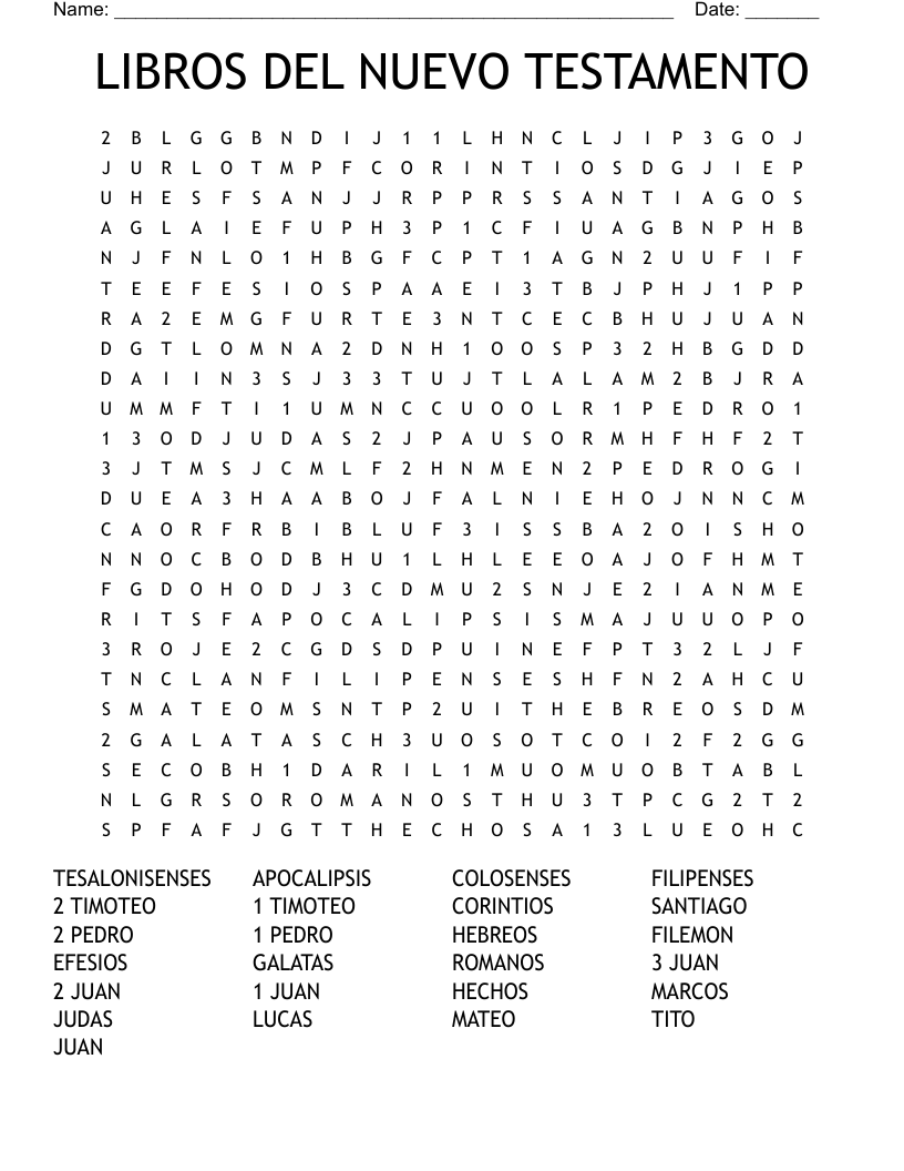 LIBROS DEL NUEVO TESTAMENTO Word Search