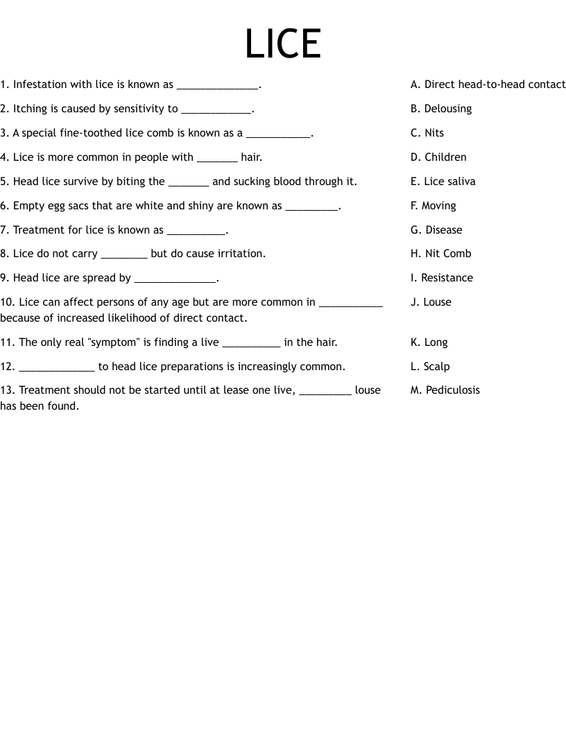 LICE Worksheet
