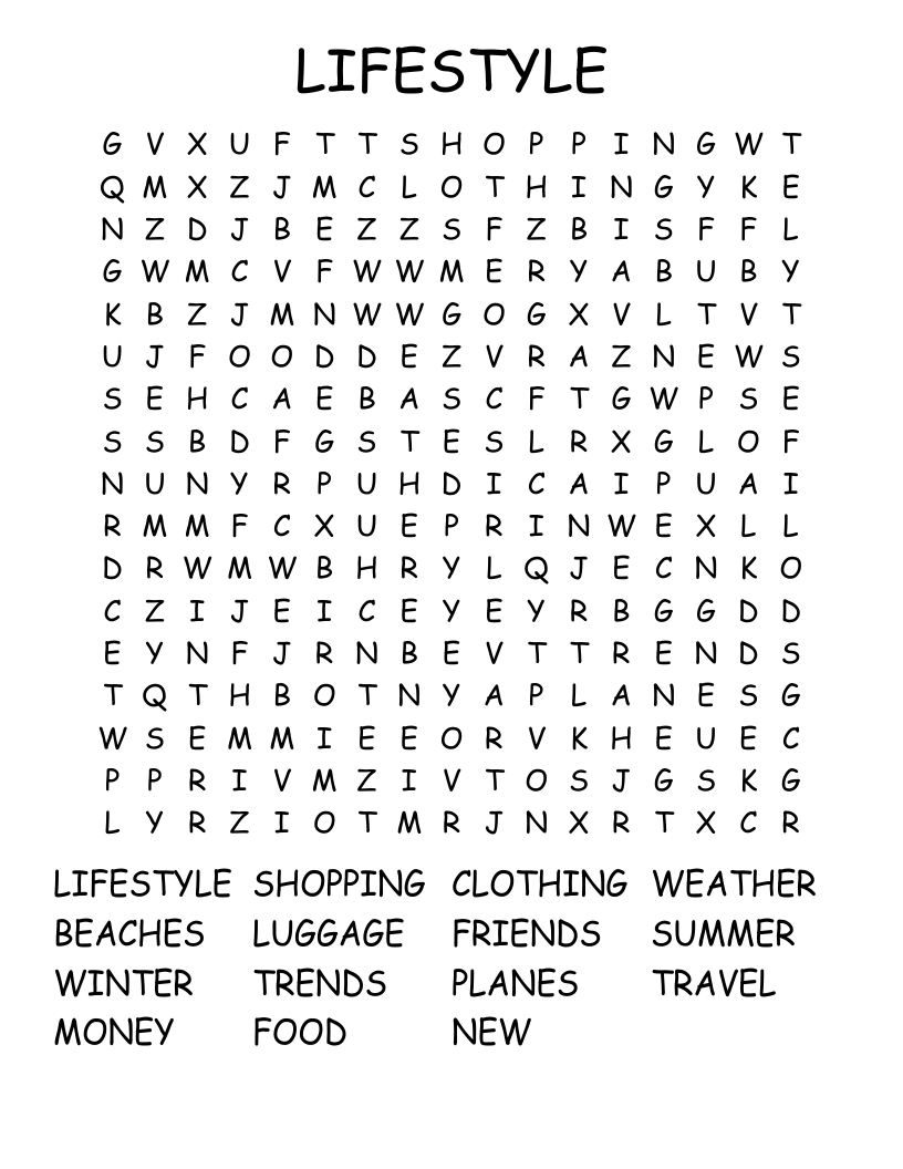 LIFESTYLE Word Search