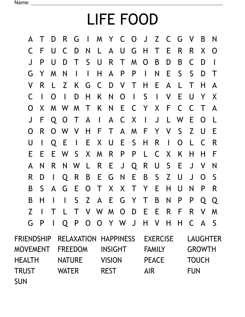 LIFE FOOD Word Search