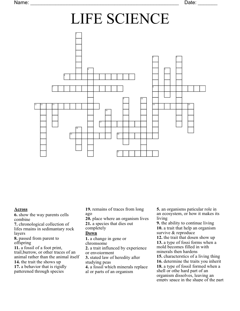 LIFE SCIENCE Crossword