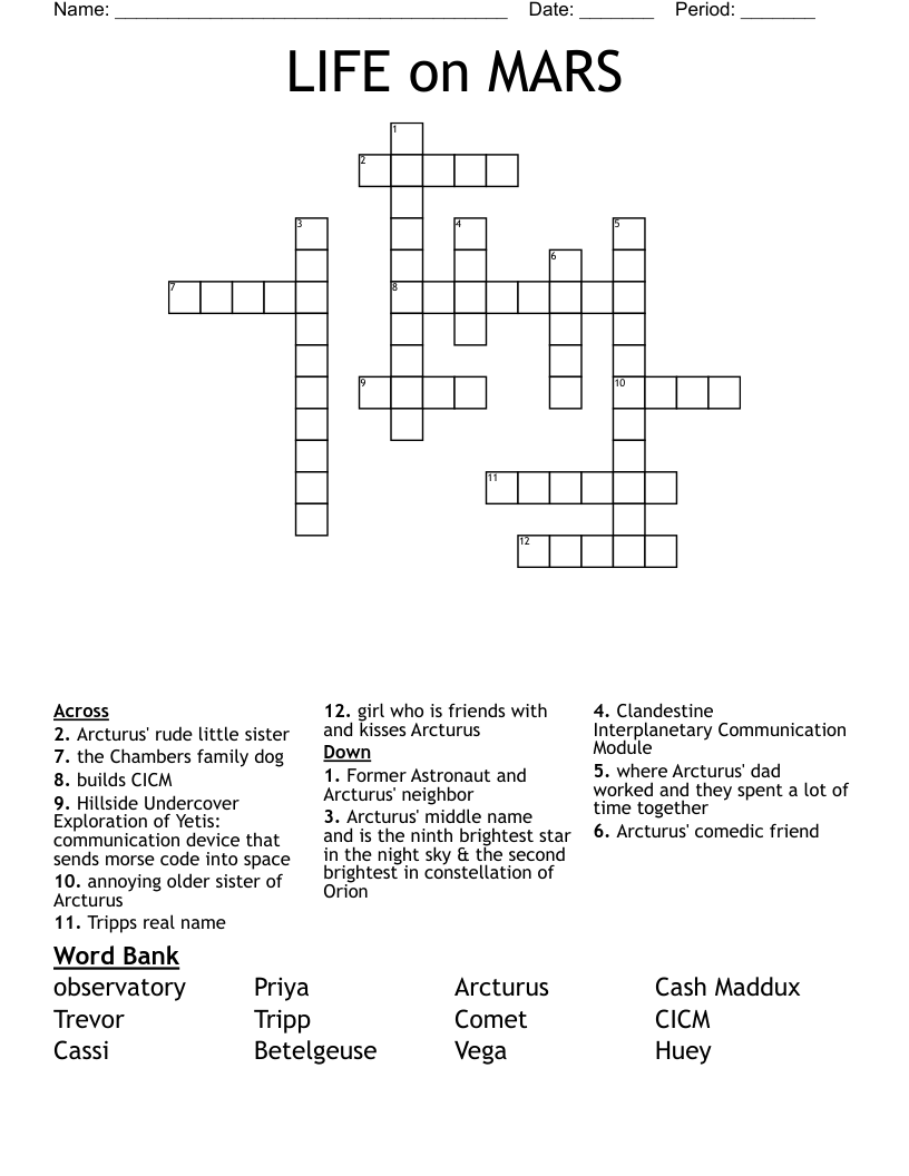 LIFE  on  MARS Crossword