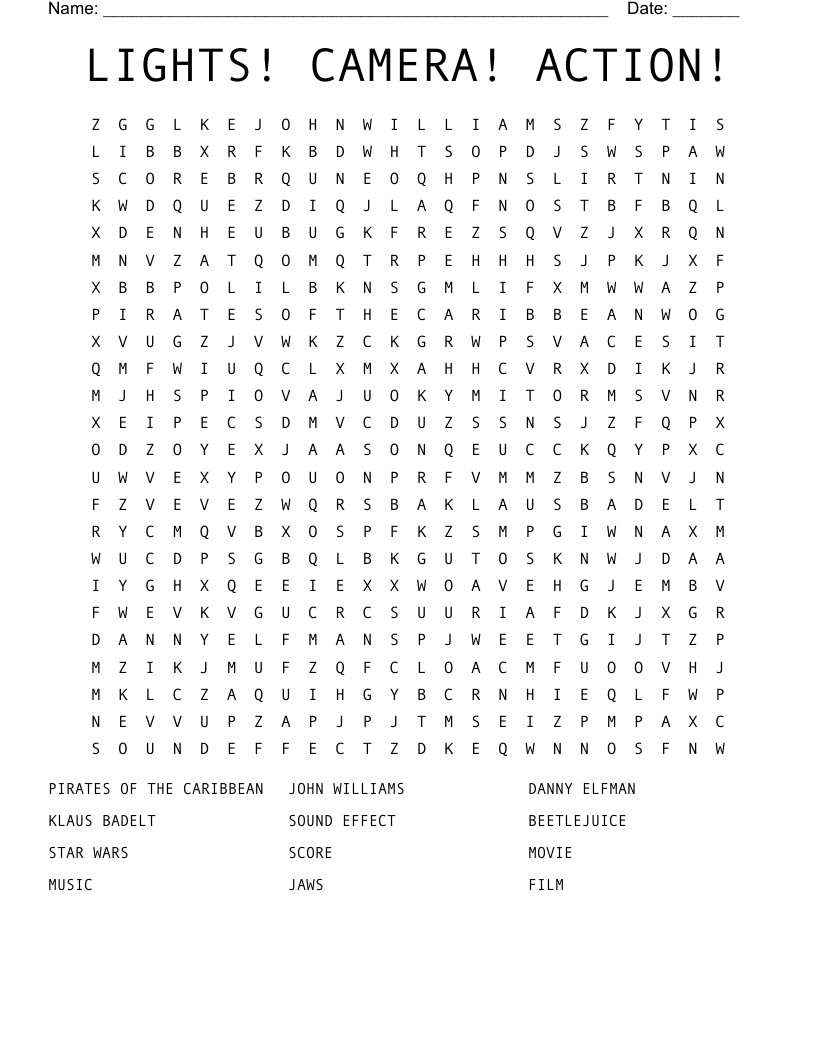 LIGHTS! CAMERA! ACTION! Word Search