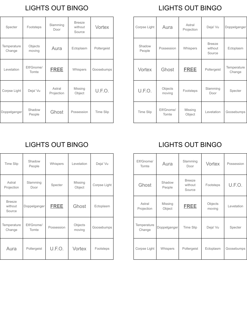 LIGHTS OUT BINGO