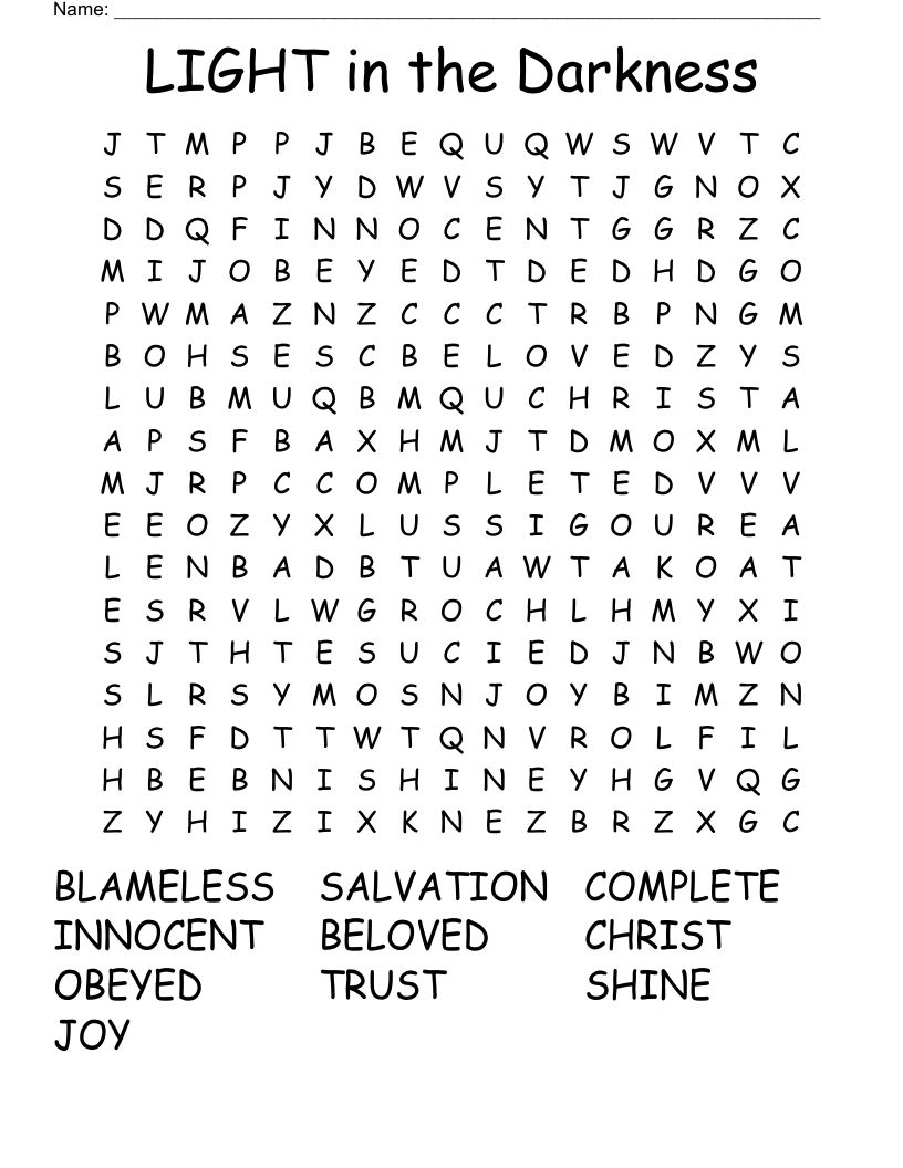 LIGHT in the Darkness Word Search