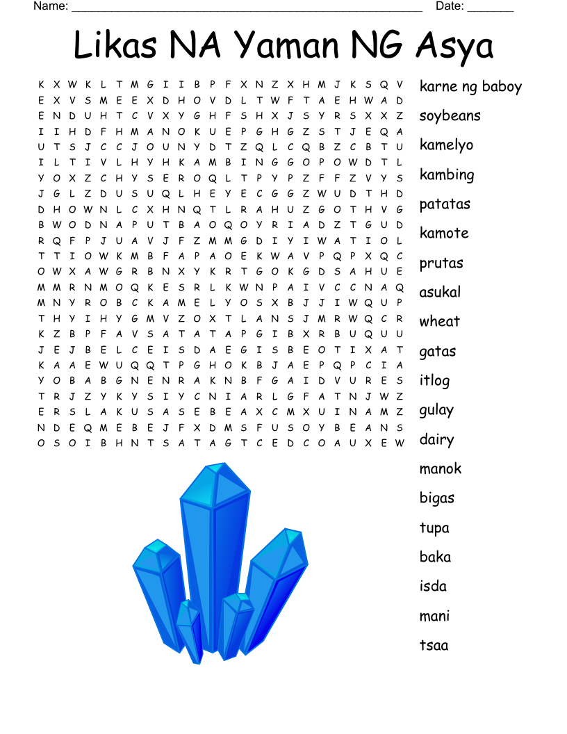 Likas NA Yaman NG Asya Word Search